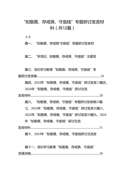 “知敬畏、存戒惧、守底线”专题研讨发言材料12篇（精选）.docx