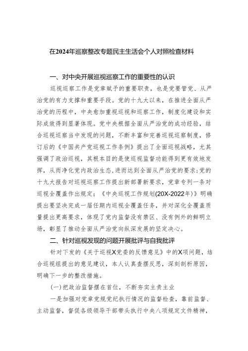 （10篇）在2024年巡察整改专题民主生活会个人对照检查材料汇编.docx