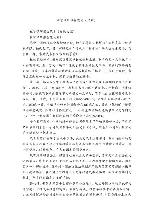 租赁调研报告范文（12篇）.docx