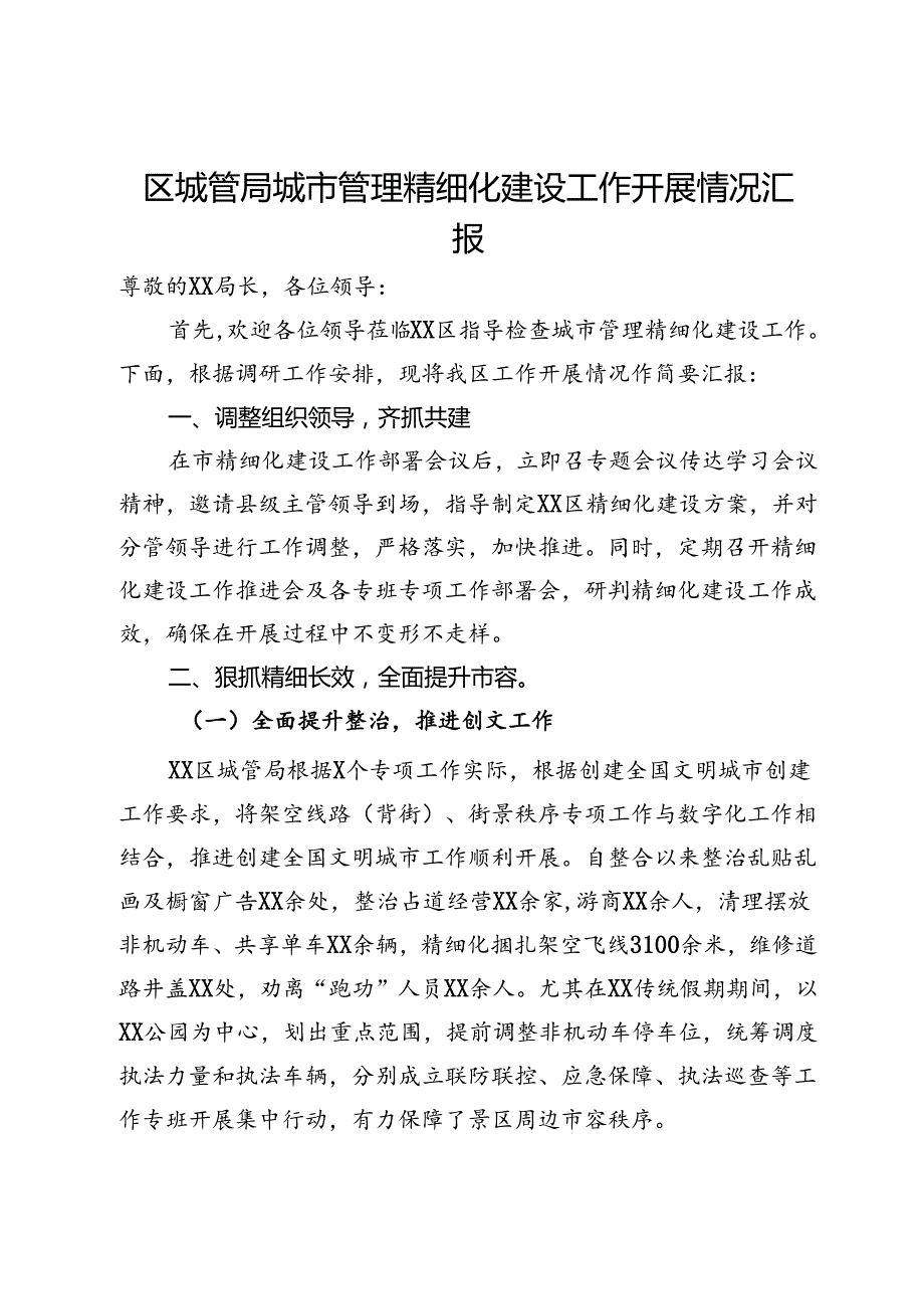 区城管局城市管理精细化建设工作开展情况汇报.docx_第1页