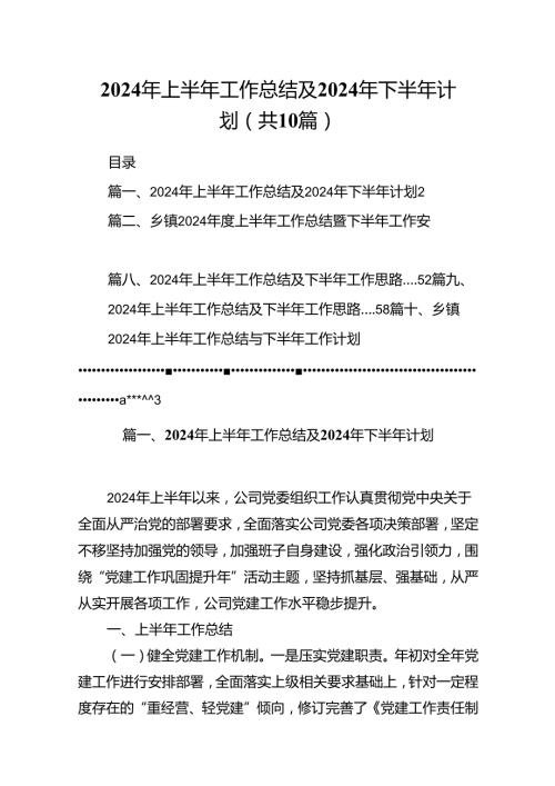 2024年上半年工作总结及年下半年计划（共10篇）.docx