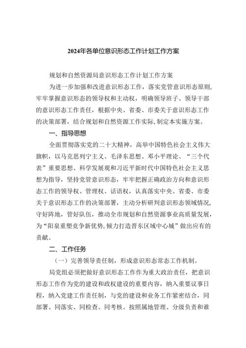2024年各单位意识形态工作计划工作方案5篇供参考.docx