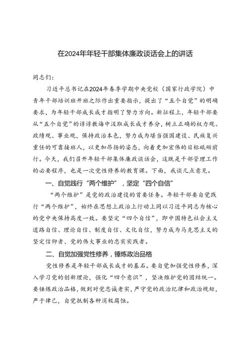 3篇 在2024年年轻干部集体廉政谈话会上的讲话.docx