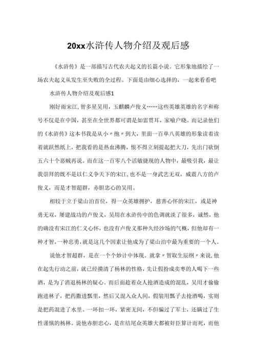 20xx水浒传人物介绍及观后感.docx