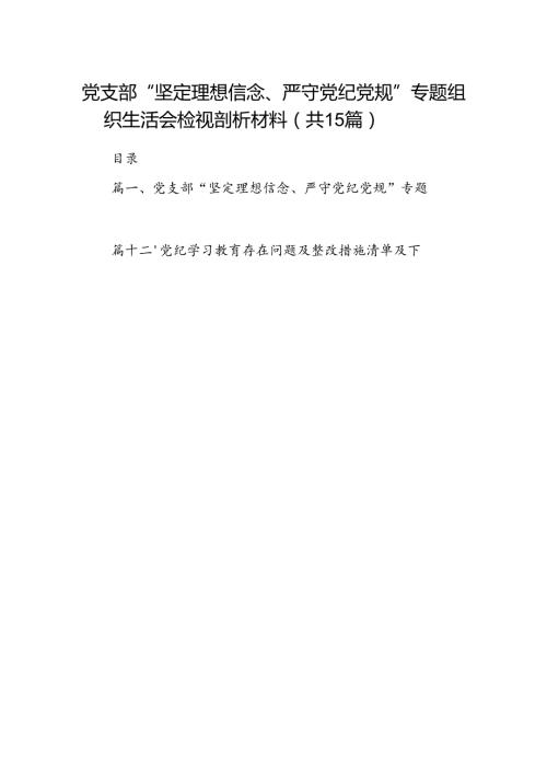 党支部“坚定理想信念、严守党纪党规”专题组织生活会检视剖析材料（共15篇）.docx