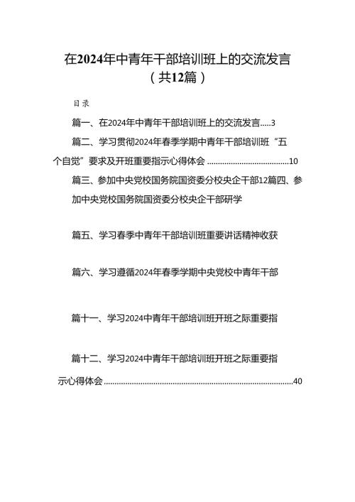 在2024年中青年干部培训班上的交流发言（共12篇）.docx
