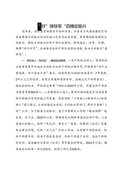 经验做法：“四好”铸铁军 “四精”促振兴.docx