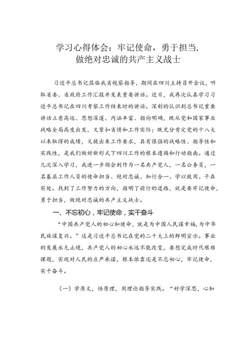 学习心得体会：牢记使命勇于担当做绝对忠诚的共产主义战士.docx