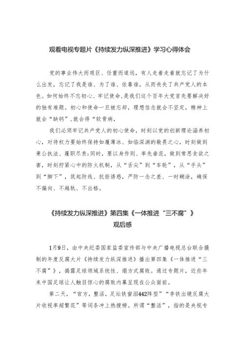 （10篇）观看电视专题片《持续发力纵深推进》学习心得体会参考范文.docx