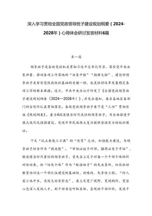 深入学习贯彻全国党政领导班子建设规划纲要（2024—2028年）心得体会研讨发言材料6篇.docx