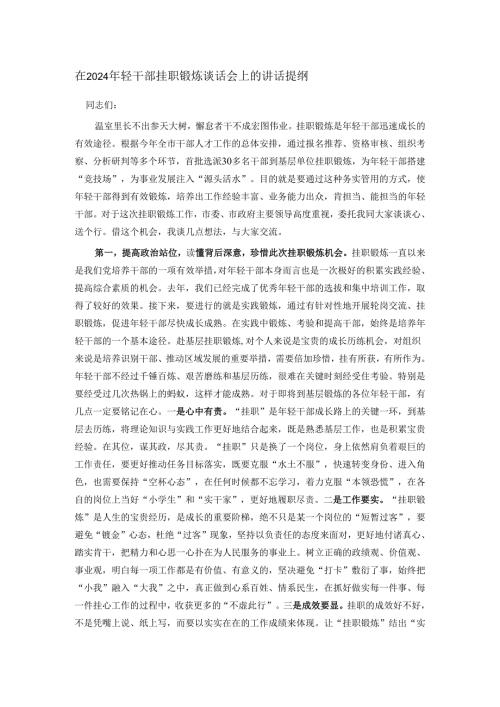 在2024年轻干部挂职锻炼谈话会上的讲话提纲.docx
