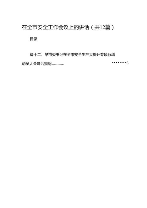 在全市安全工作会议上的讲话(12篇集合).docx