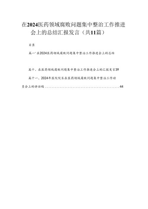 2024在医药领域腐败问题集中整治工作推进会上的总结汇报发言（共11篇）.docx