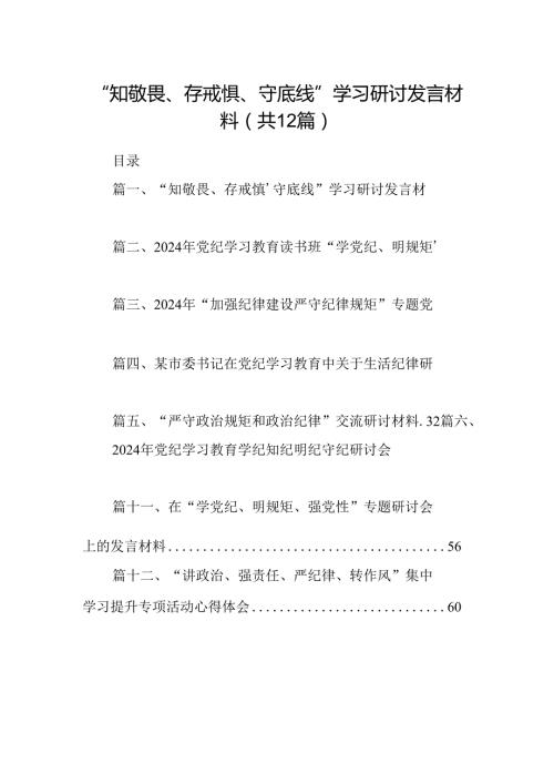 2024“知敬畏、存戒惧、守底线”学习研讨发言材料（共12篇）汇编.docx