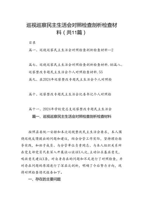 （11篇）巡视巡察民主生活会对照检查剖析检查材料通用精选.docx