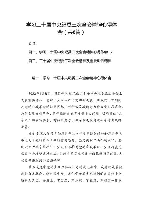 学习二十中央纪委三次全会精神心得体会精选版八篇合辑.docx