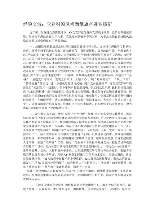 经验交流：党建引领风帆劲 擎旗奋进业绩新.docx