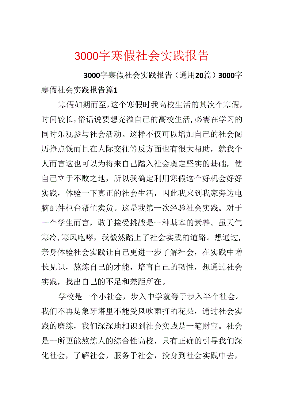 3000字寒假社会实践报告.docx_第1页