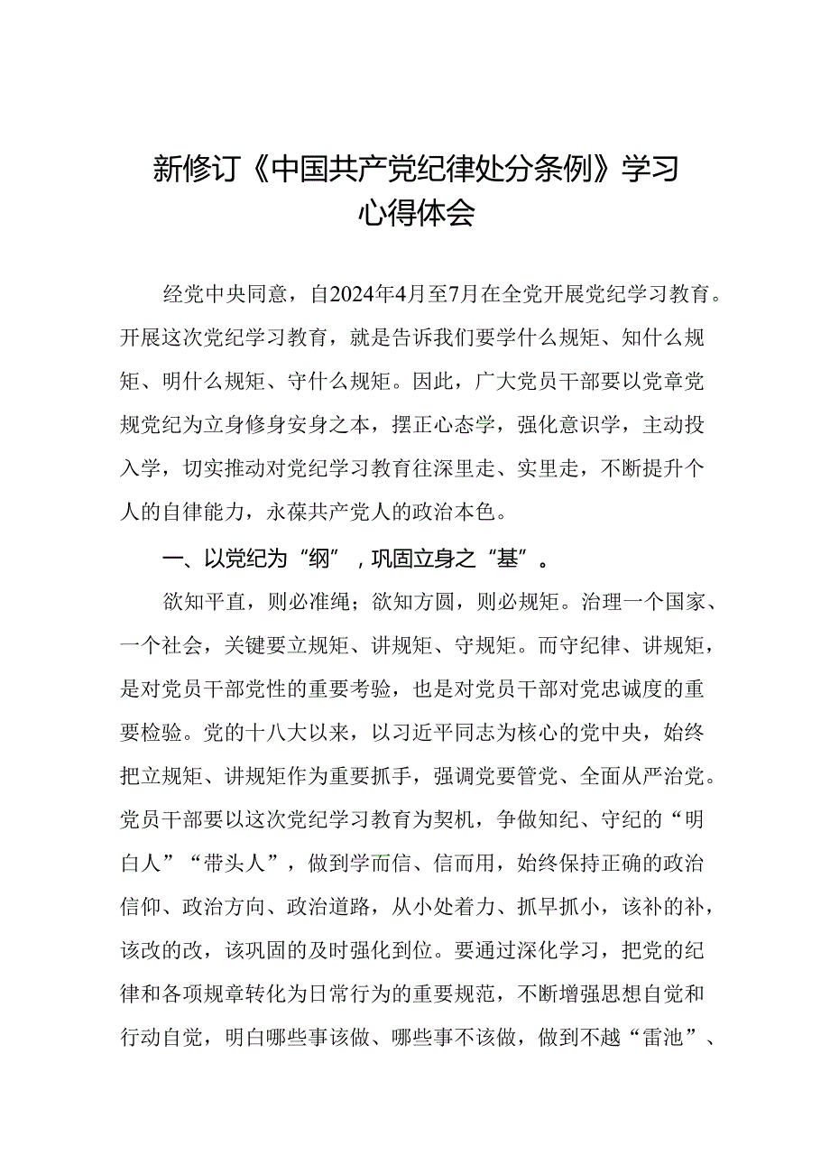 2024版新修订中国共产党纪律处分条例读书班研讨发言二十二篇.docx_第1页