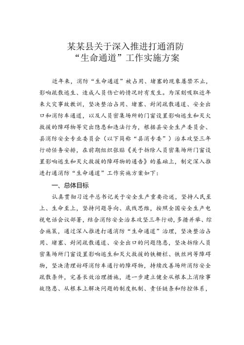 某某县关于深入推进打通消防“生命通道”工作实施方案.docx
