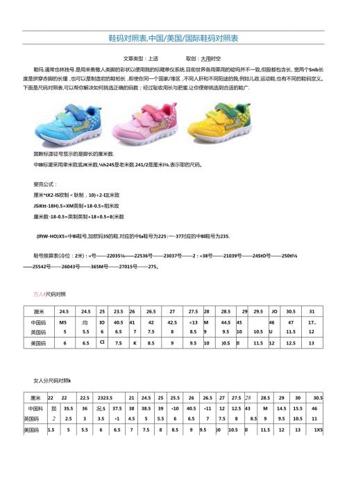 美国中国国际鞋码对照表.docx