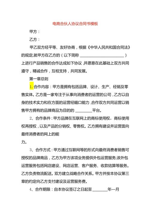 电商合伙人协议合同书模板.docx