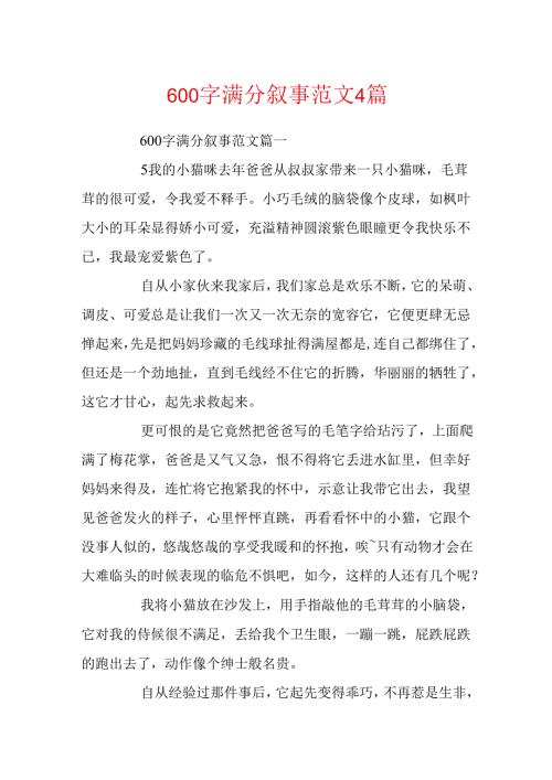 600字满分叙事范文4篇.docx