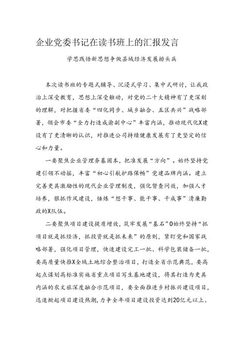 企业党委书记在读书班上的汇报发言.docx