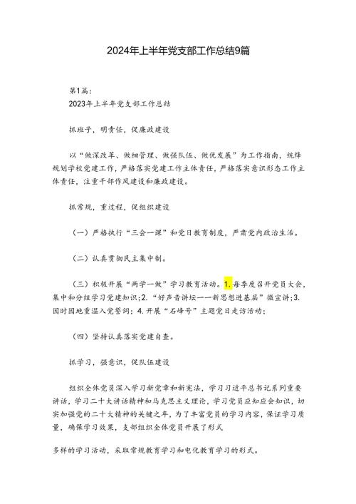 2024年上半年党支部工作总结9篇.docx