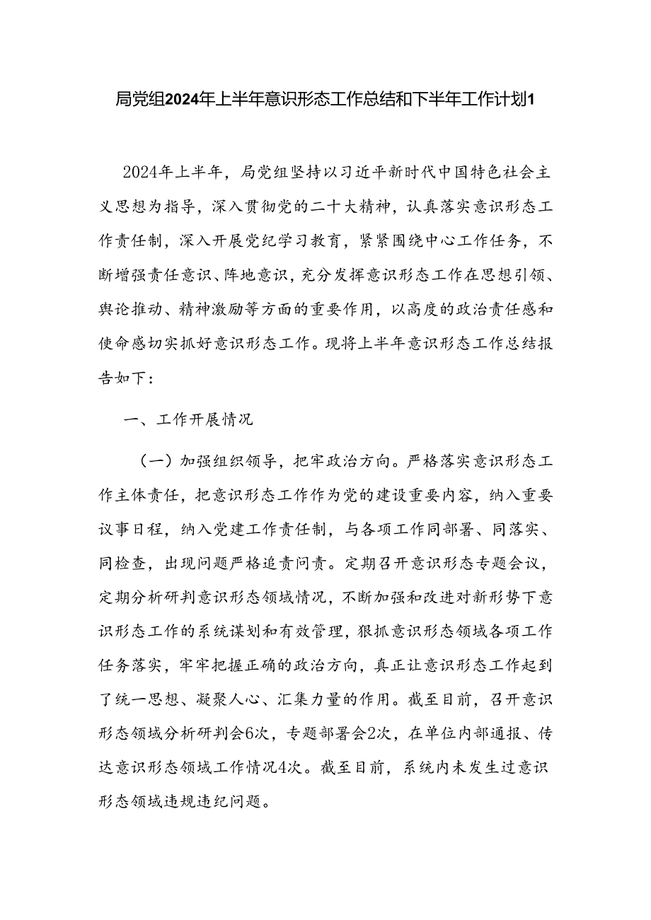 2024年上半年局党组意识形态工作总结和下半年工作计划2篇.docx_第2页