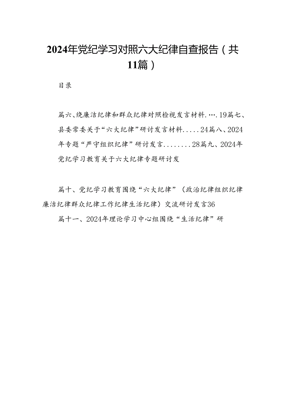 （11篇）2024年党纪学习对照六大纪律自查报告汇编供参考.docx_第1页