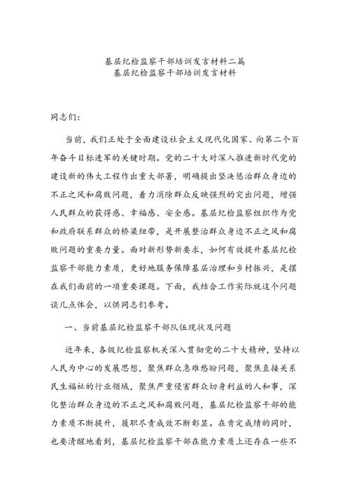基层纪检监察干部培训发言材料二篇.docx