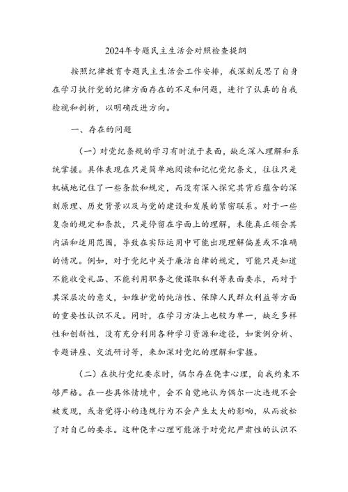 2024年专题民主生活会对照检查提纲(1).docx