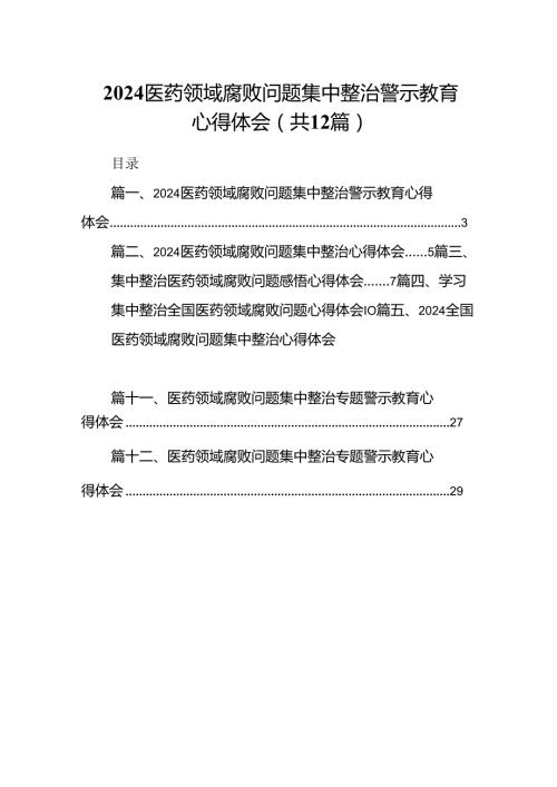 医药领域腐败问题集中整治警示教育心得体会12篇（详细版）.docx