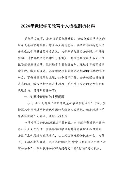 2024年党纪学习教育检视问题对照检查发言材料十篇.docx