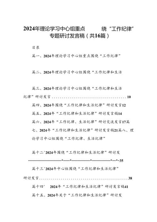 2024年理论学习中心组重点围绕“工作纪律”专题研讨发言稿16篇（详细版）.docx