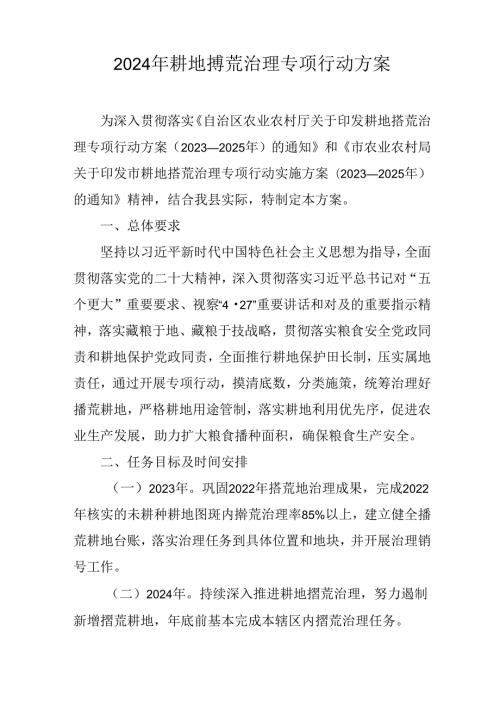 2024年耕地撂荒治理专项行动方案.docx