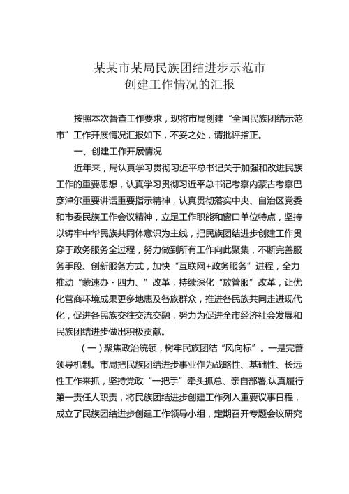 某某市某局民族团结进步示范市创建工作情况的汇报.docx