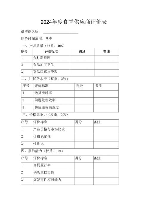 2024食堂供应商评价表.docx