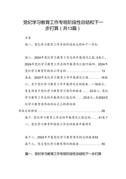 党纪学习教育工作专班阶段性总结和下一步打算（共13篇）.docx