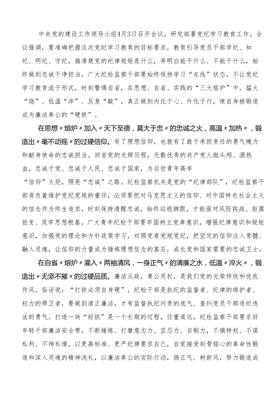 （8篇）2024年传达学习党纪学习教育严肃党的纪律笃行奋进人生研讨材料.docx_第3页