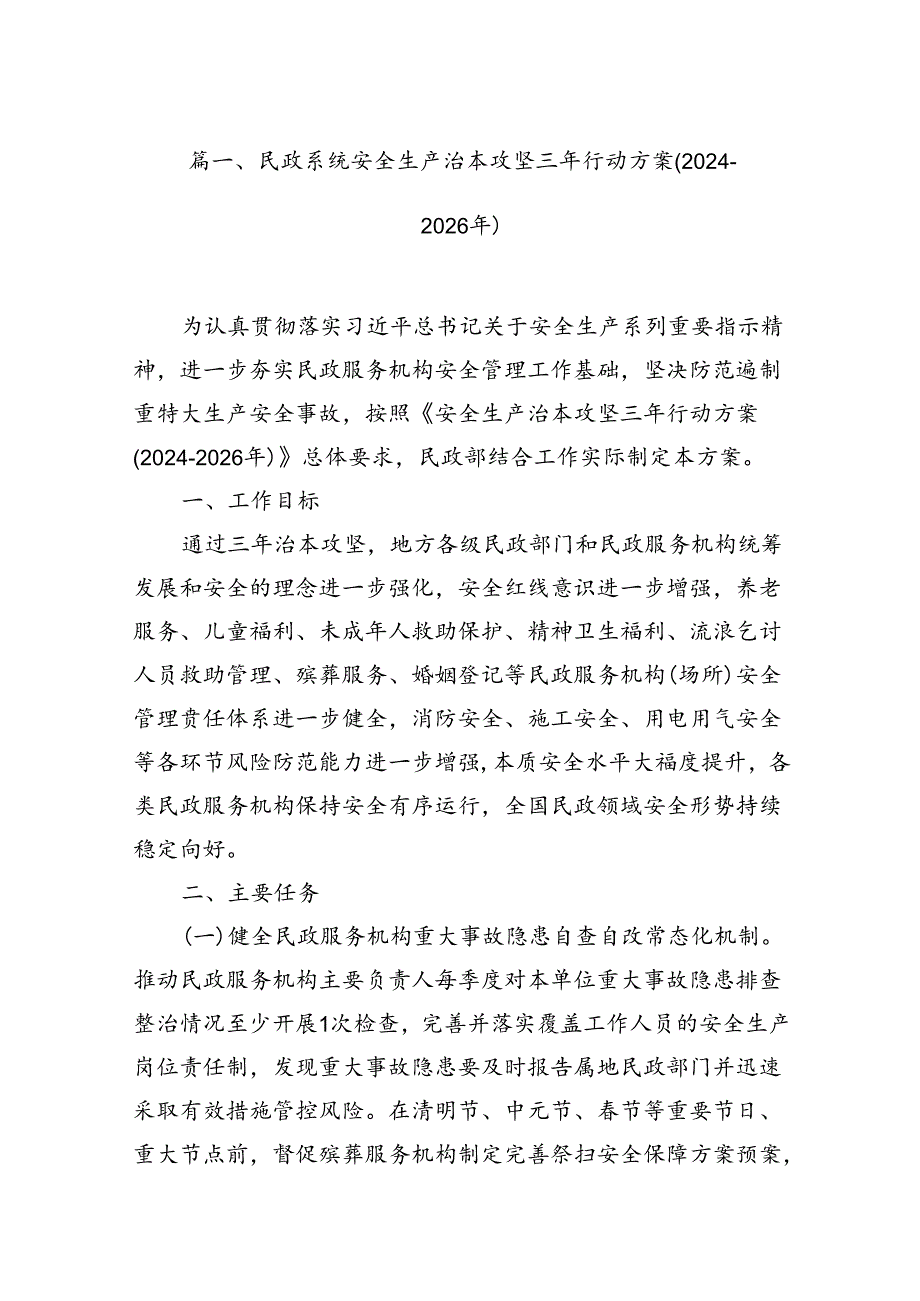 （11篇）民政系统安全生产治本攻坚三年行动方案(20242026年)（精选）.docx_第3页