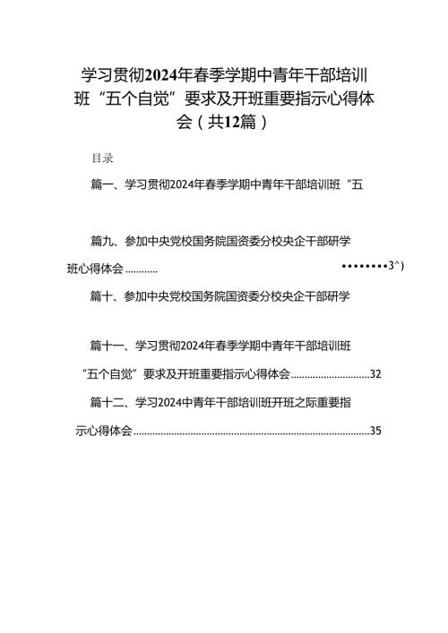 学习贯彻2024年季学期中青年干部培训班“五个自觉”要求及开班重要指示心得体会12篇（最新版）.docx