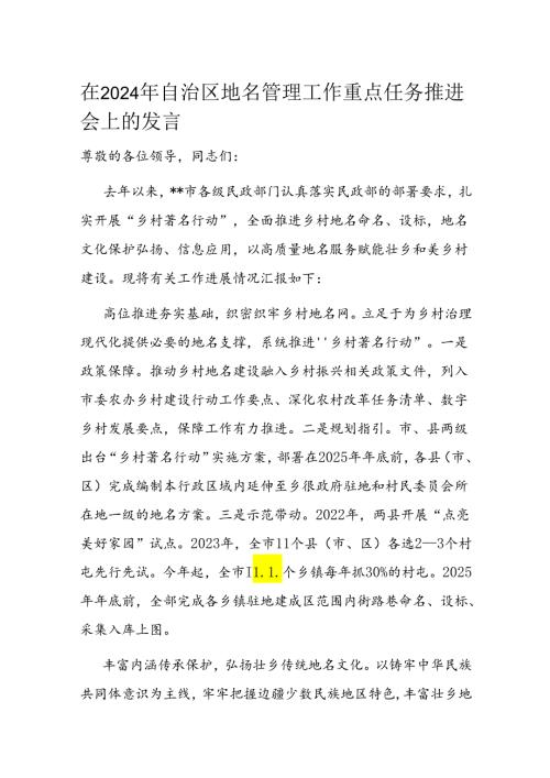 在2024年自治区地名管理工作重点任务推进会上的发言(1).docx