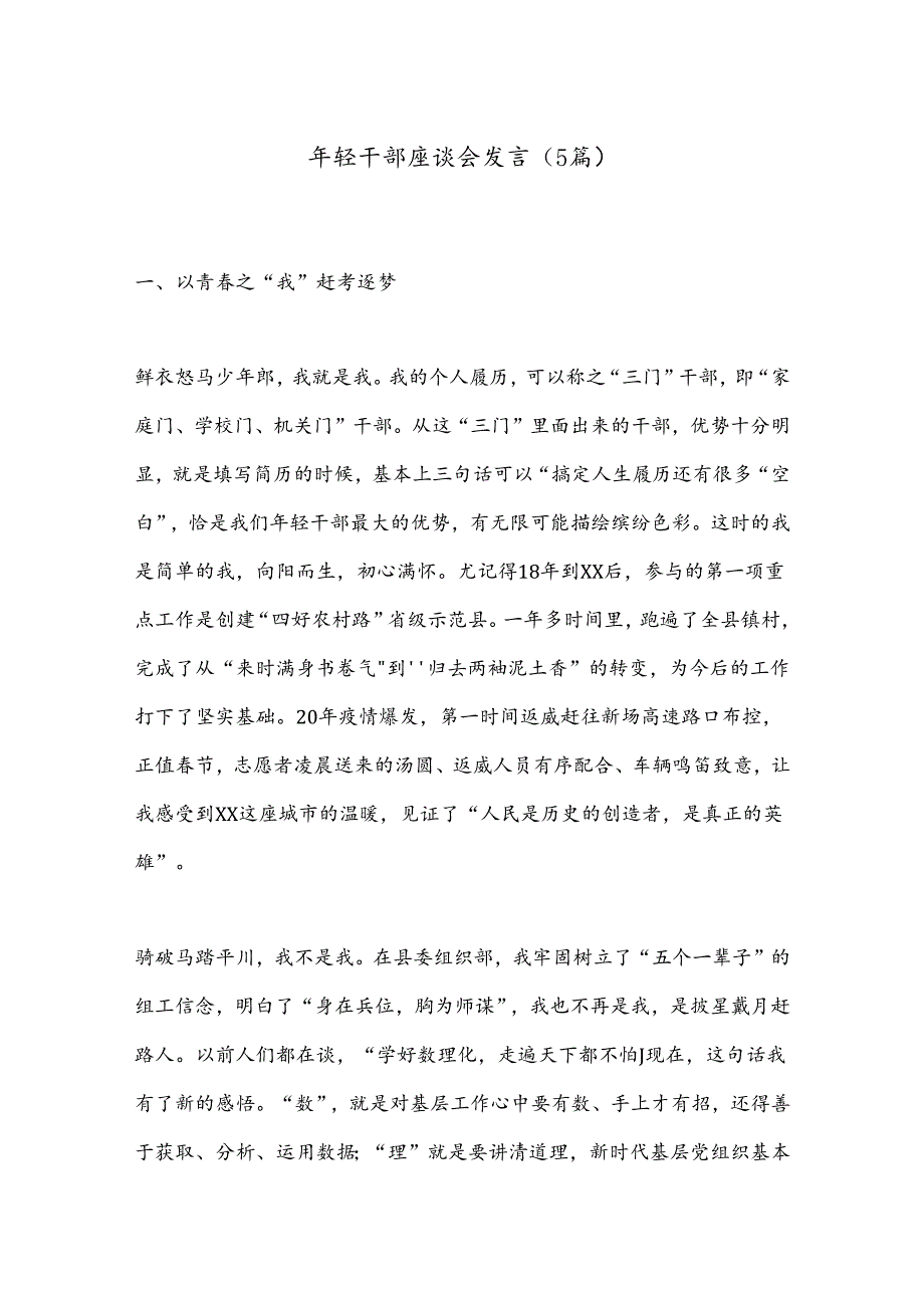 （5篇）年轻干部座谈会发言.docx_第1页