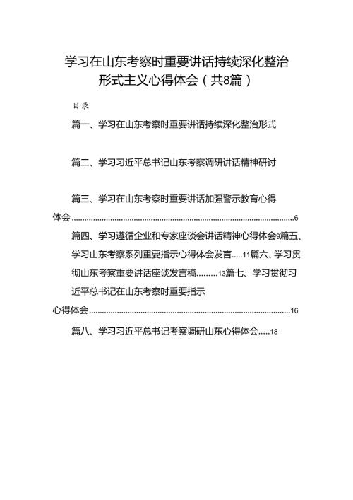 2024学习在山东考察时重要讲话持续深化整治形式主义心得体会8篇（精选版）.docx