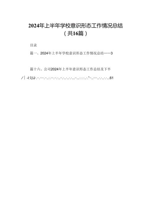 （16篇）2024年上半年学校意识形态工作情况总结汇编.docx