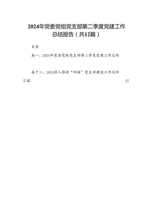 2024年党委党组党支部第二季度党建工作总结报告 （汇编12份）.docx