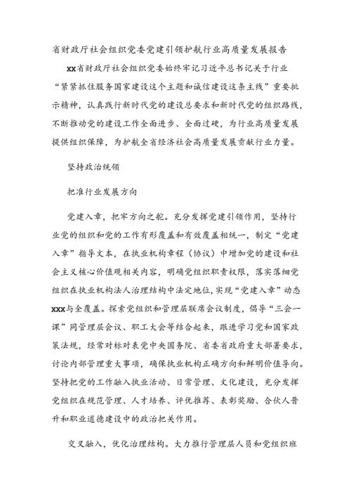 省财政厅社会组织党委党建引领护航行业高质量发展报告.docx