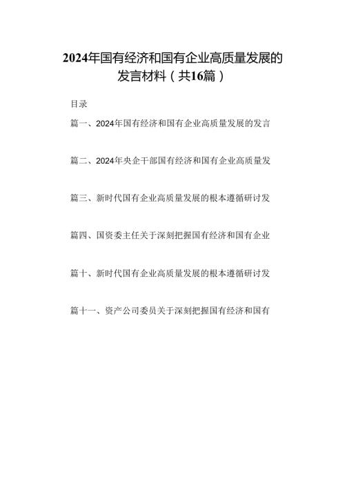 （16篇）2024年国有经济和国有企业高质量发展的发言材料（精编版）.docx